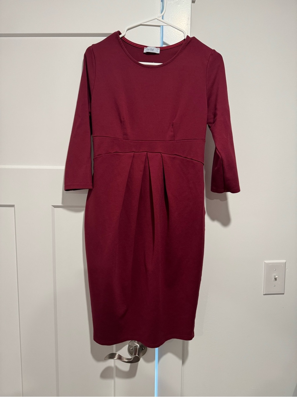 LaClef Burgundy Maternity Dress 3/4 Sleeves Large